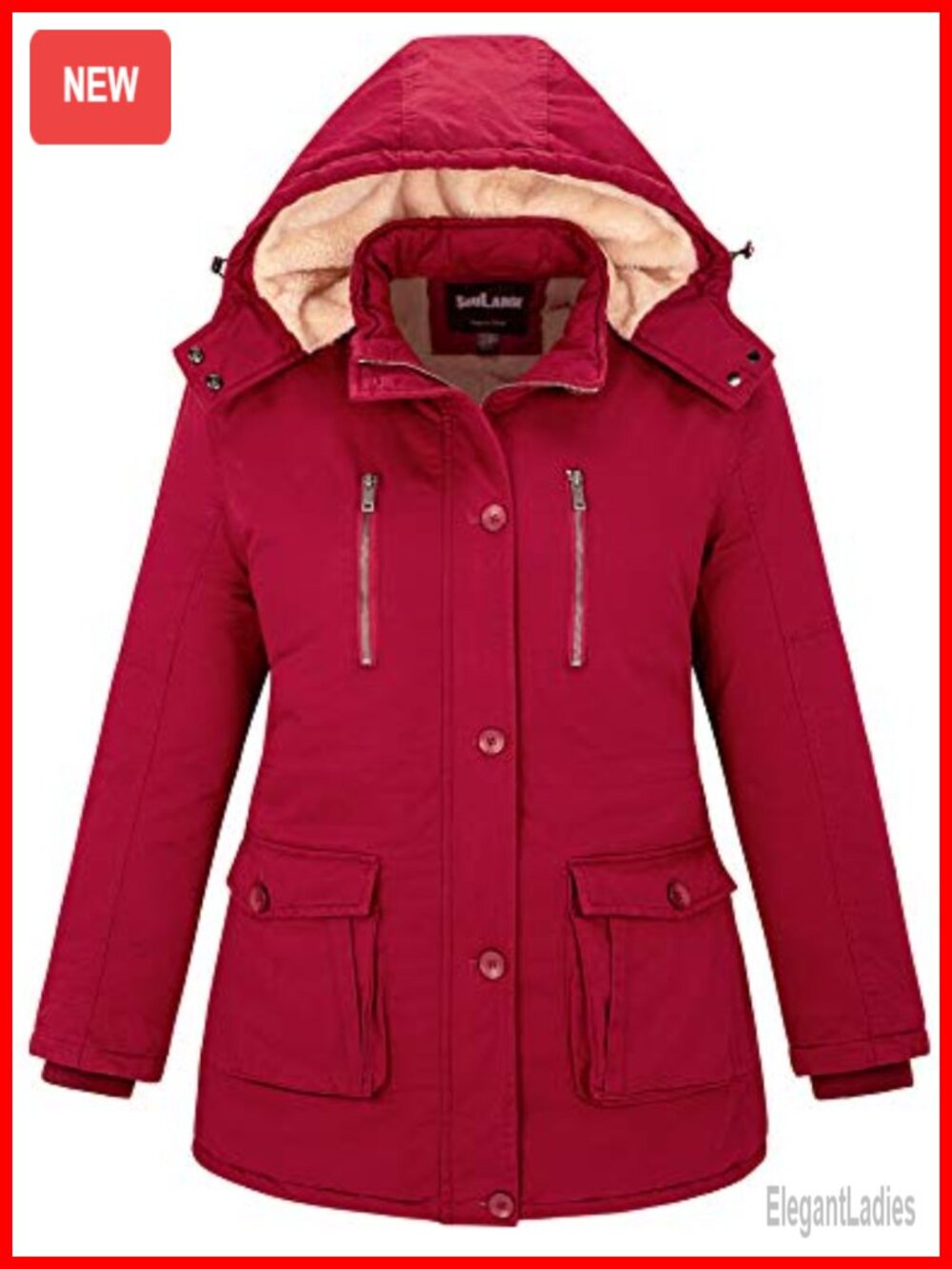 Soularge Women's Plus Size Thicken Cotton Coat with Hood Winter Fleece Jacket